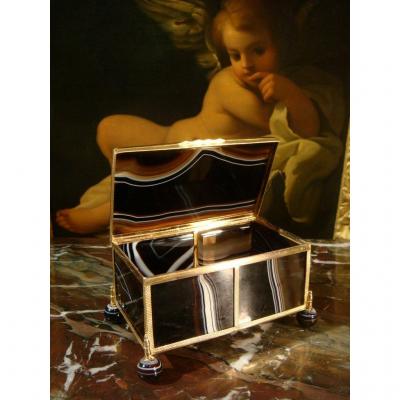Box Rectangular Agate And Brass Gold Epoque XIX 