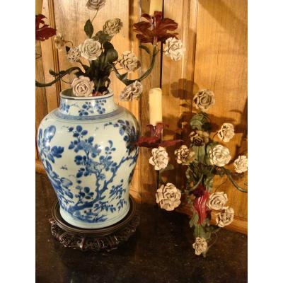Pair Of Two-light Wall Sconces In Louis XV Style Painted Sheet Metal