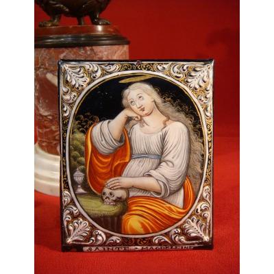 Marie Madeleine Vanite Enamel Plate B. Nouailher Limoges Epoque XVIII