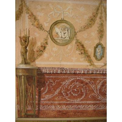 Watercolor Erotic Medallion Drawing - Period Late XVIIIth Century