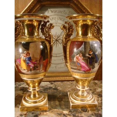 Pair Of Paris Porcelain Restoration Period Vases