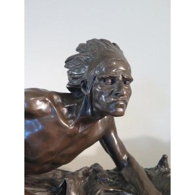 Indian Bronze Scout On The Lookout - Edouard Drouot