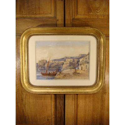 Watercolor Painting Fishermen By The Nile