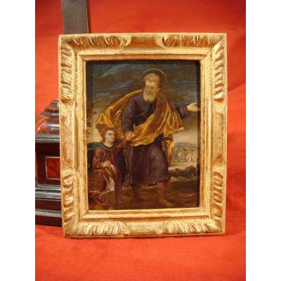 Table Oil On Copper Saint Joseph And The Child Jesus