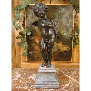 Love Sculpture In Fountain Lead - Early XVIIIth Century