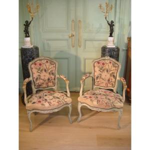 Pair Of Louis XV Lacquered Wood Seats