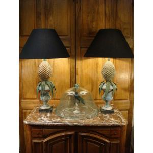 Pair Of Large Medici Pineapple Lamps In Zinc