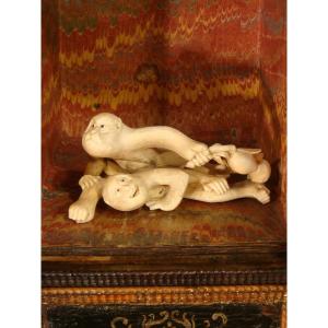 Okimono With Two Monkeys - Meiji Period