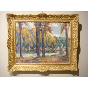 Gouache Painting Park And Garden Norah Bluhm - Art Deco Period