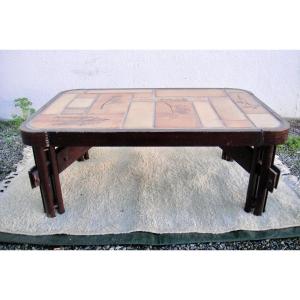 Roger Capron Coffee Table With "japanese" Base To Be Restored 1950/1960