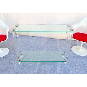 Marais International Design Console, Glass And Plexiglas, Circa 1980