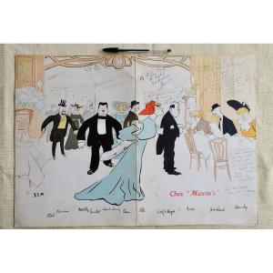 "chez Maxim's": Menu Holder And Menu By Sem, Large Model, 1969