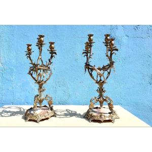 Pair Of Candlesticks, Art Nouveau Bronze Candelabra, 56 Cm, Very Good Condition.