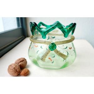 Empty Pockets, Art Nouveau Ball Vase In Enameled Blown Glass, Very Good Condition