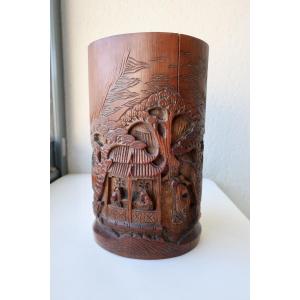 Chinese Brush Holder, Or "bitong", Bamboo, 19th Century.