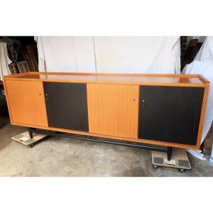 Large Vintage 1950s Sideboard In Lemon Wood And Blackened Wood.