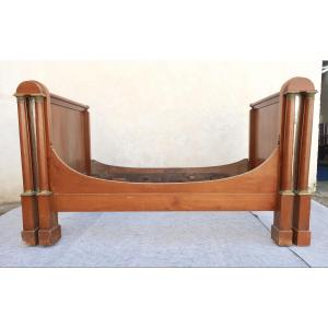Empire Period Double Column Bed With Mirrored Back, Cherry Wood, To Be Renovated.