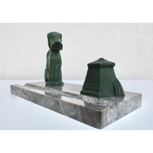 Fox Scottish Art Deco Inkwell, Regulus And Marble, Circa 1930