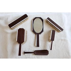 Art Deco Modernist Toiletry Set, 1930, Macassar Ebony And Ivory