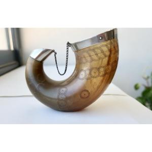 Early 19th Century Named "agurto", Drinking Horn, Silver Mount, Latin America
