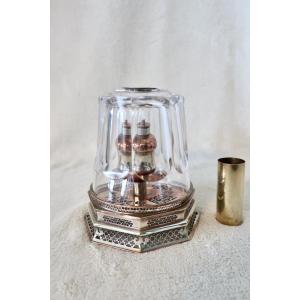 Opium Lamp, Late 19th Century, China Or Vietnam, Crystal, Copper And Paktong.