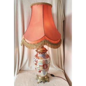 Large Japanese Satsuma Lamp Base From The Meiji Period, H 51 Cm.