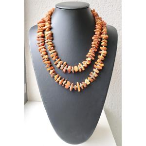 Antique Double-strand Necklace In Raw Baltic Amber, 63.5 Cm, Excellent Condition