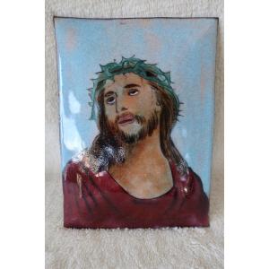Enamelled Copper Plaque, Crowned Head Of Christ