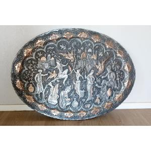 Important Kadjar Tray, 101 X 75 Cm, Persia, 19th Century, In Very Good Condition
