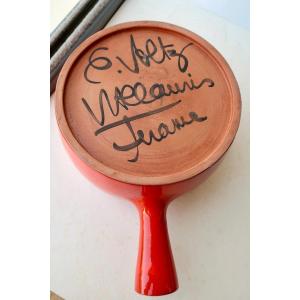 Charles Voltz Vallauris Saucepan In Red-orange Ceramic Around 1960