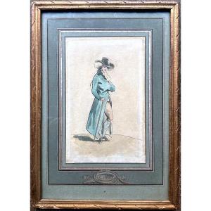 Carle Vernet (1758-1836) - Portrait Of An Incredible - Old 18th Century Drawing