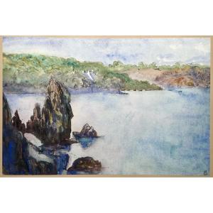 Jobert Fernand (1876-1949) Maritime Landscape Riec-sur-bélon Seaside Brittany - Watercolor