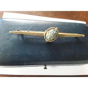 19th Century Gold Barrette Brooch With Scarab, Egyptomania. 