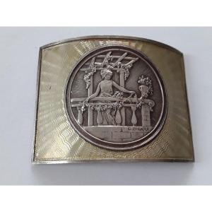 Art Deco Period Enameled Silver Belt Buckle.