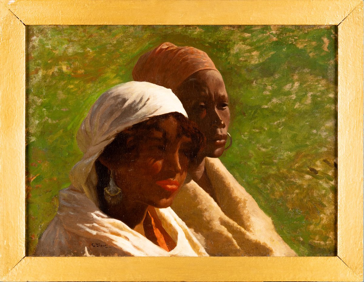 Portrait orientaliste de deux figures féminines africaines, Cesare Biseo (Rome 1843 - 1909)