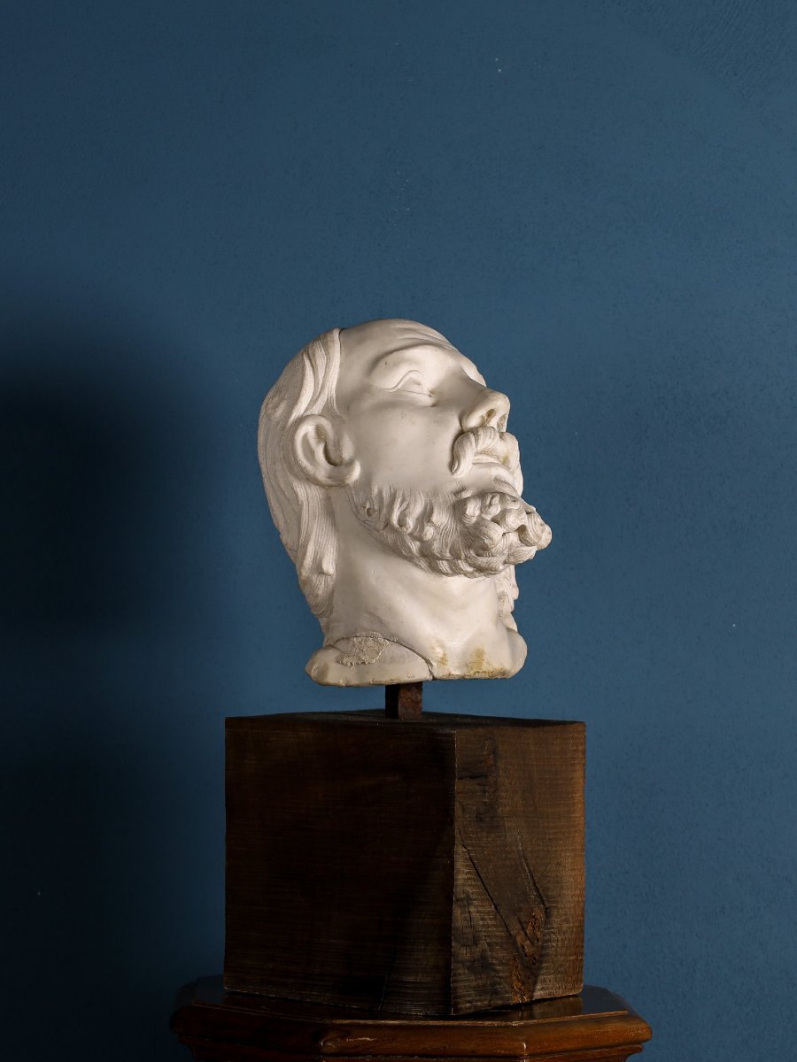 Tête d’homme barbu aux longs cheveux en marbre, Girolamo Ticciati (1676-1744), École italienne-photo-4