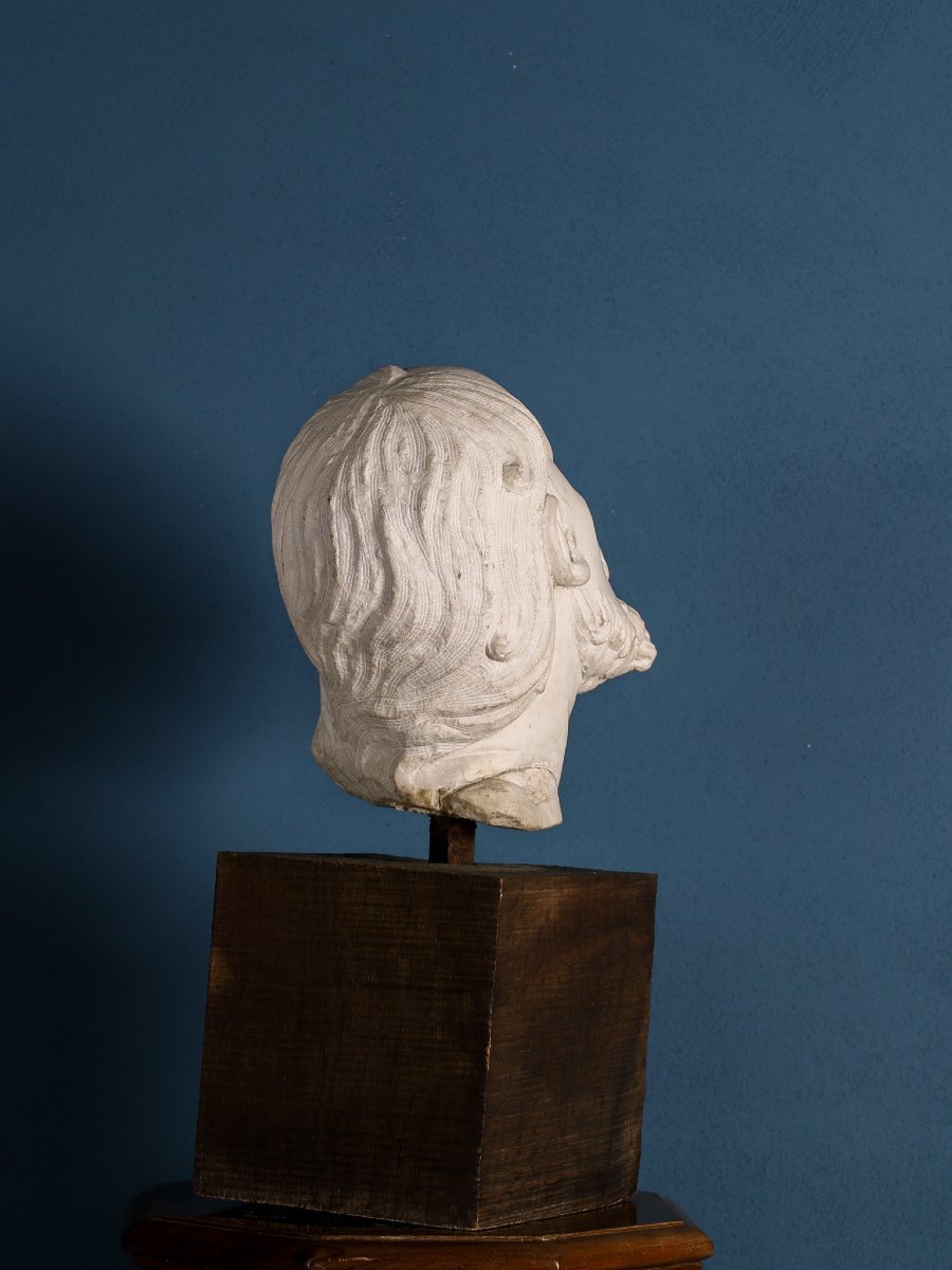 Tête d’homme barbu aux longs cheveux en marbre, Girolamo Ticciati (1676-1744), École italienne-photo-1