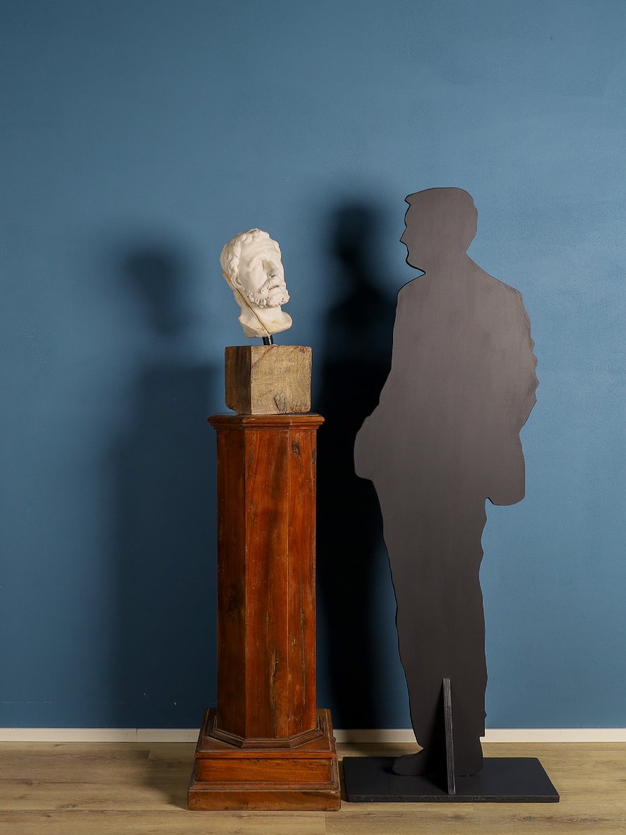 Tête masculine en marbre, barbe et cheveux ondulés, Girolamo Ticciati, XVIIIe siècle-photo-3