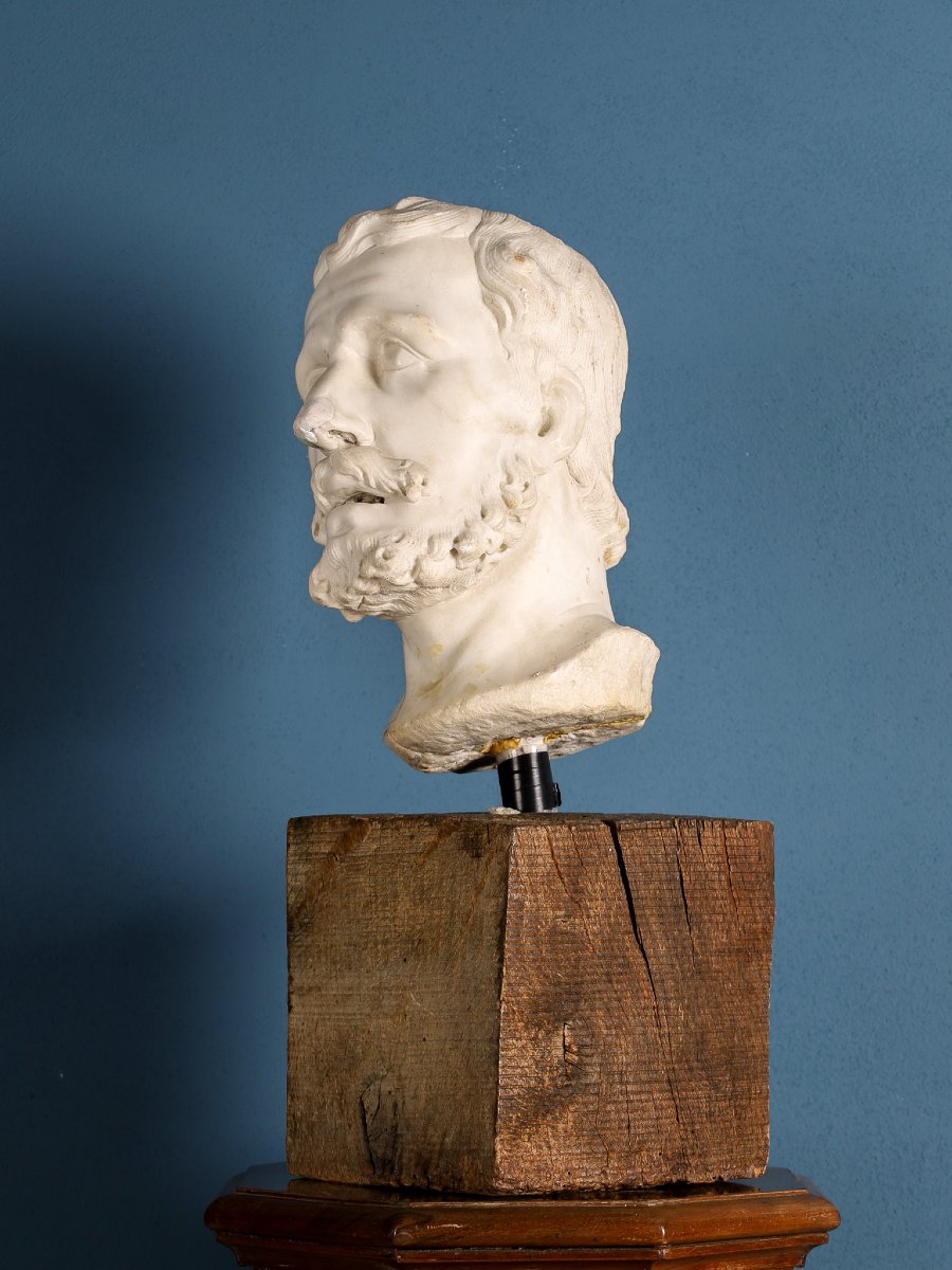Tête masculine en marbre, barbe et cheveux ondulés, Girolamo Ticciati, XVIIIe siècle-photo-1
