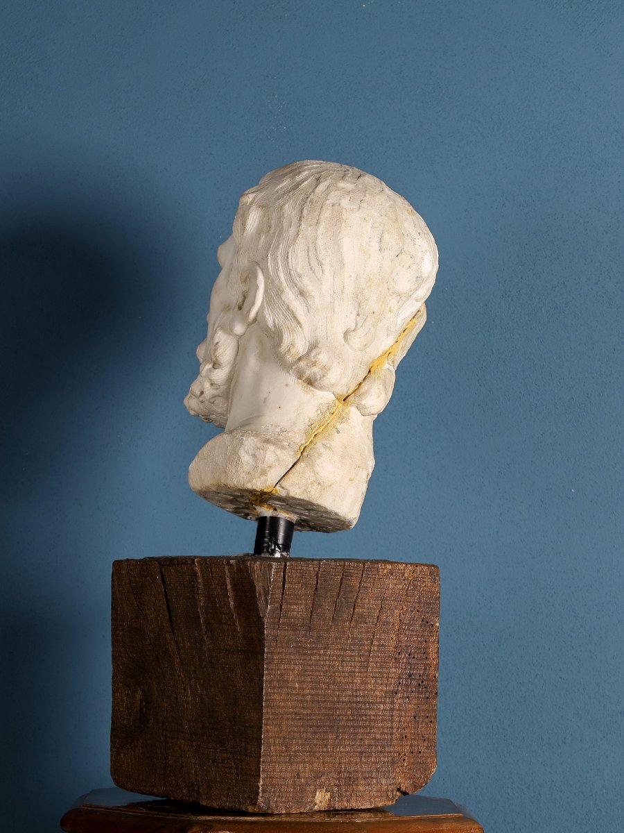 Tête masculine en marbre, barbe et cheveux ondulés, Girolamo Ticciati, XVIIIe siècle-photo-2