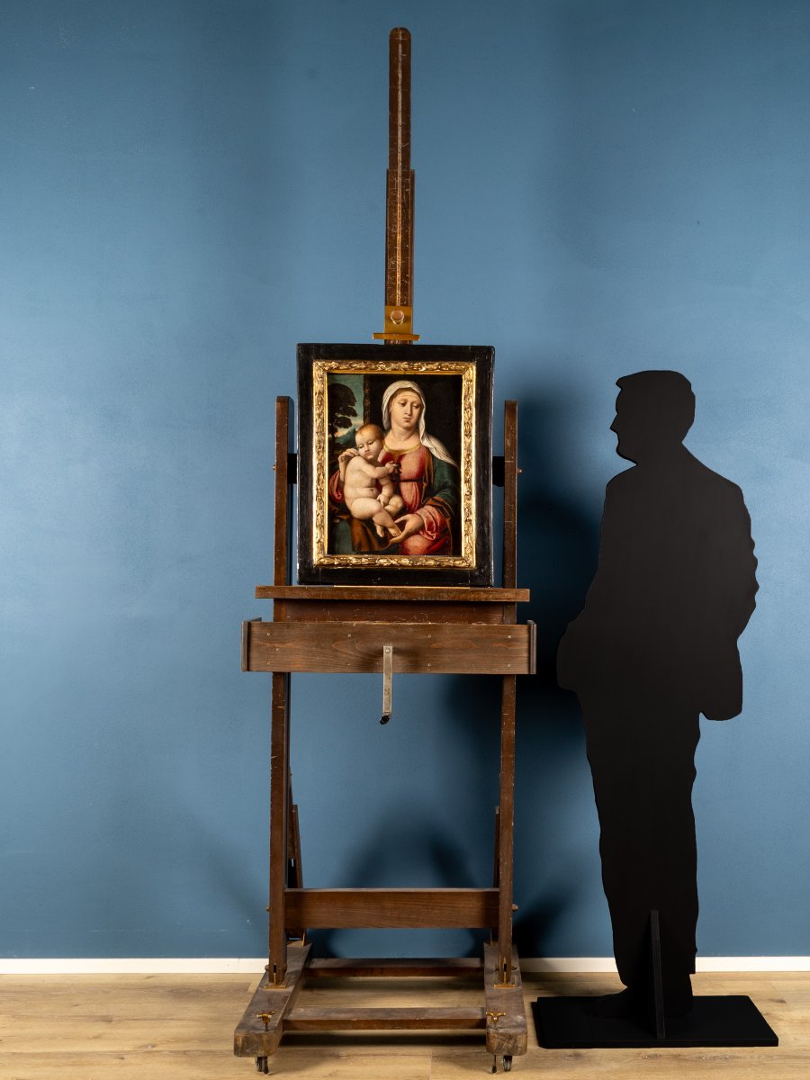 Vierge à l’Enfant en paysage, Huile sur panneau, Domenico Capriolo (Venice 1494 - 1528)-photo-4