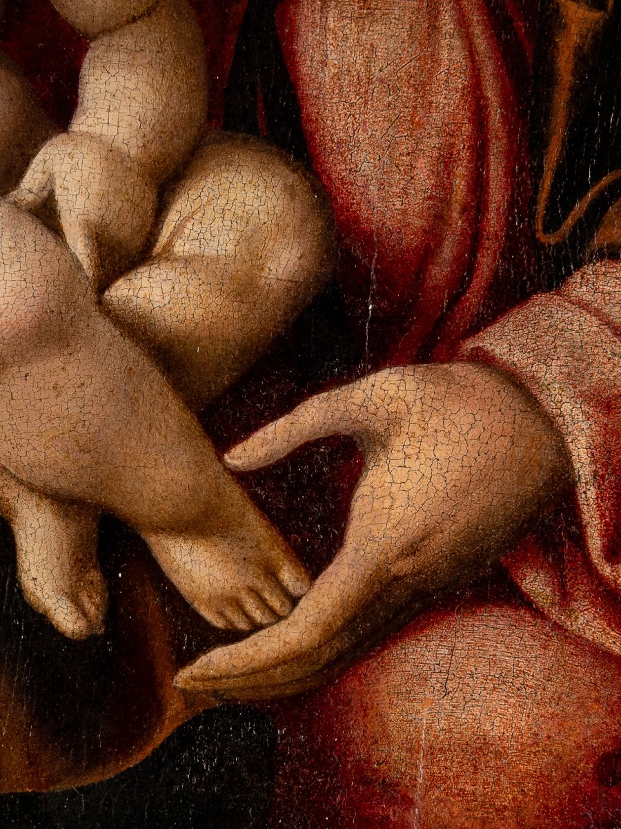 Vierge à l’Enfant en paysage, Huile sur panneau, Domenico Capriolo (Venice 1494 - 1528)-photo-1