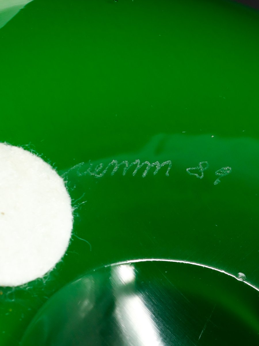 Vase “fazzoletto” en verre vert, Venini 1989, Murano-photo-4