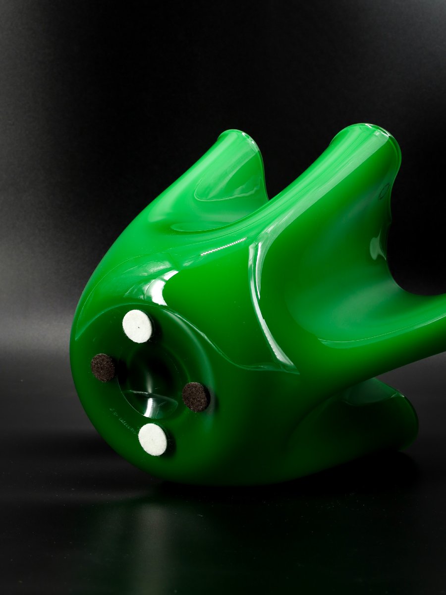 Vase “fazzoletto” en verre vert, Venini 1989, Murano-photo-5