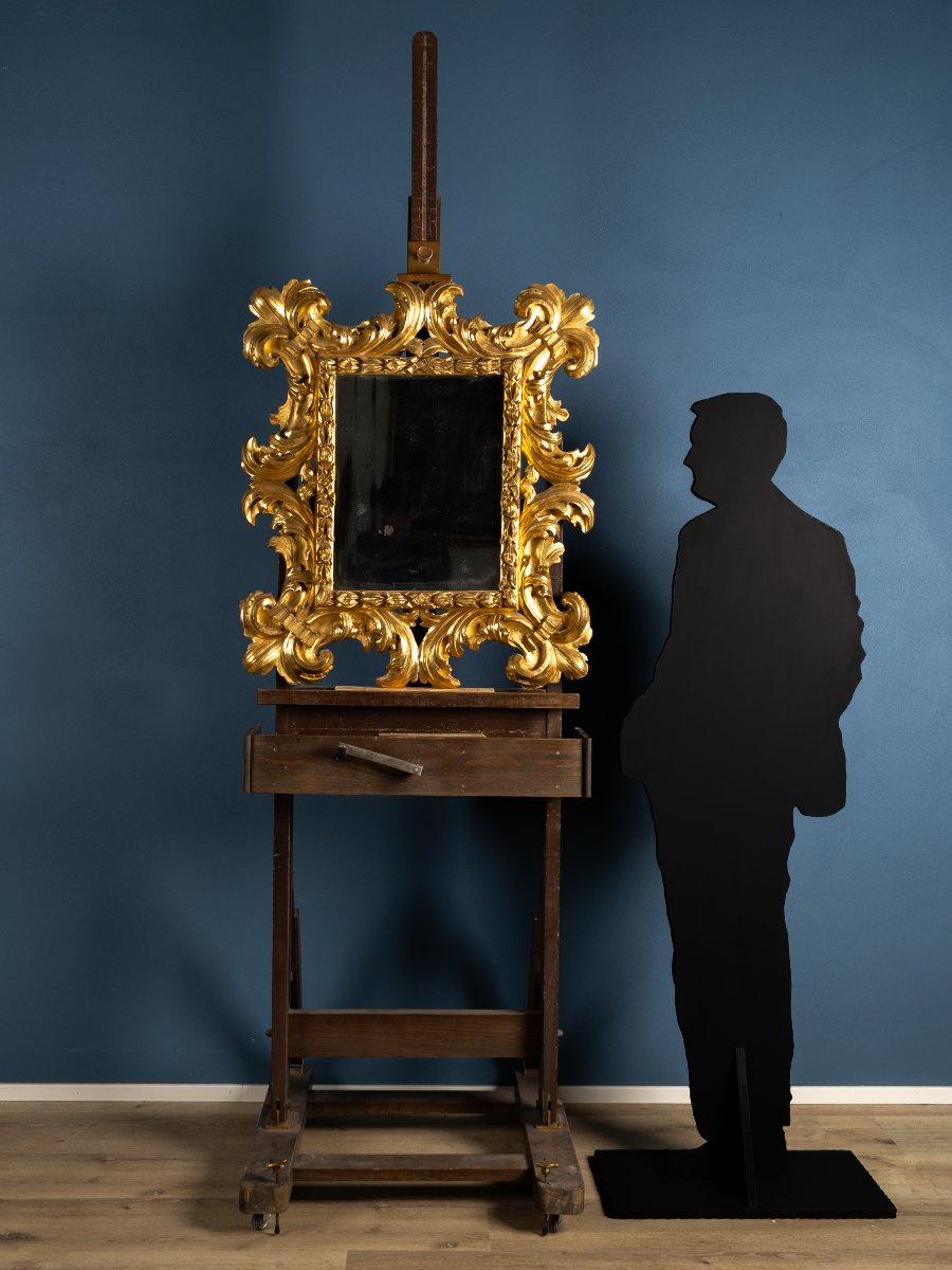 Specchiera italiana in legno con oro zecchino, periodo Luigi XIV, prima metà del XVIII secolo.-photo-2