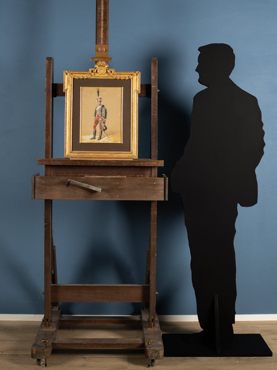 Ussaro del Regno di Napoli, acquerello firmato Emmanuel Grammont, XIX secolo-photo-2