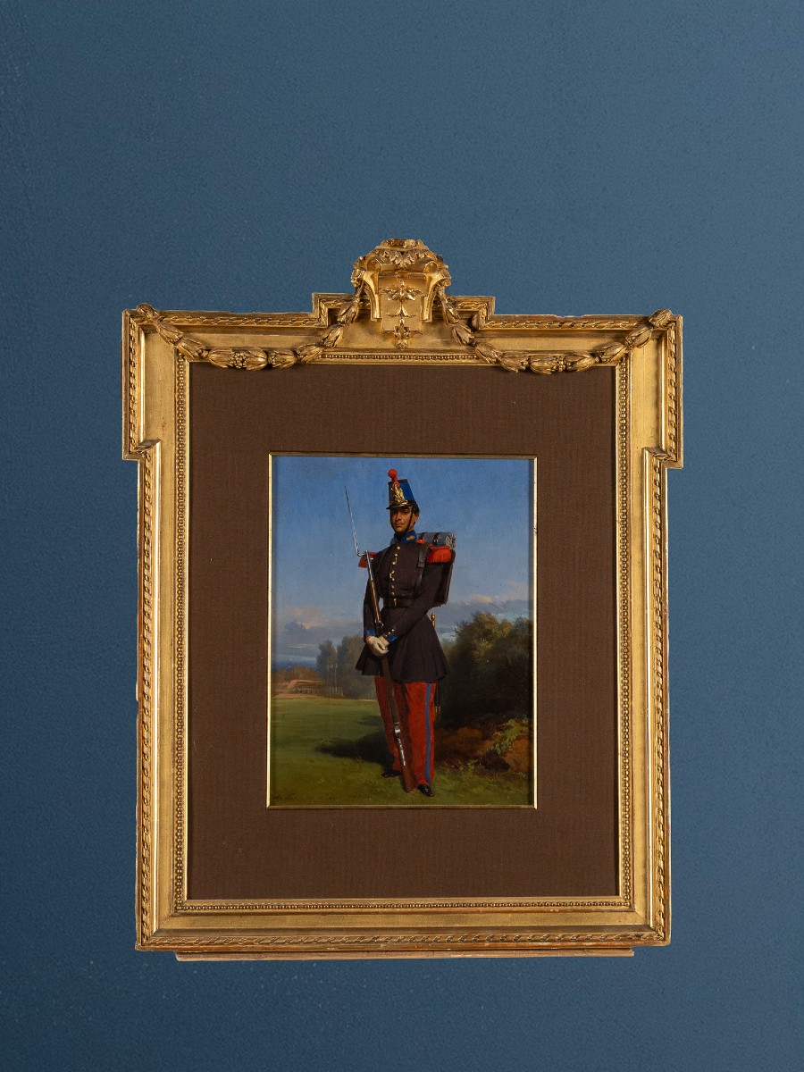 Militare in uniforme, firmato e datato 1844, André Fontaine (1802–?), XIX secolo