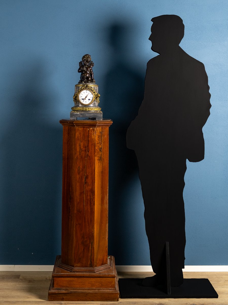 Orologio francese in marmo e bronzo dorato, Putto in bronzo, Fine XIX secolo-photo-2