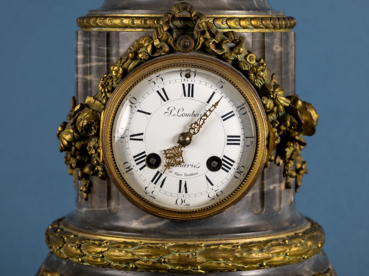 Orologio francese in marmo e bronzo dorato, Putto in bronzo, Fine XIX secolo-photo-4