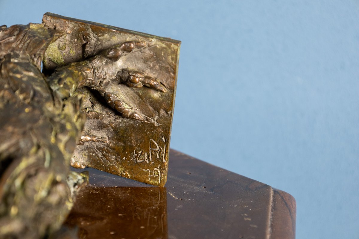 Scultura in bronzo raffigurante un gallo, firmata e datata 79-photo-4